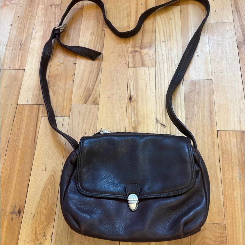 Elegant deep brown leather cross body